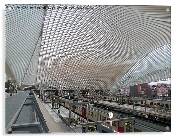 Liege-Guillemins Railway station.  Acrylic by Lilian Marshall