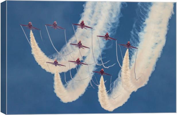 Red Arrows at Duxford Canvas Print by Oxon Images