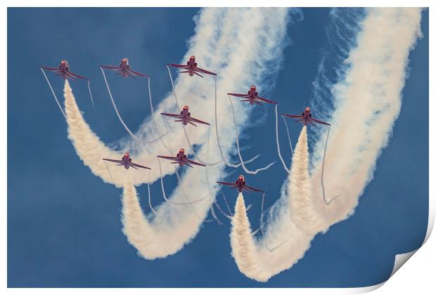 Red Arrows at Duxford Print by Oxon Images
