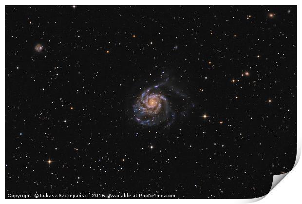 Deep space: Pinwheel Galaxy (M101) among stars Print by Łukasz Szczepański
