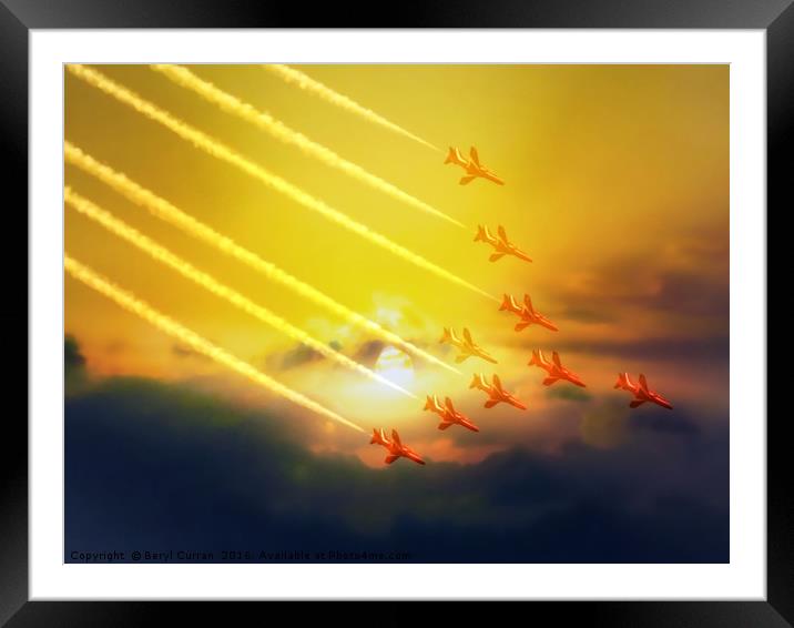 Majestic Red Arrows at Sunset Framed Mounted Print by Beryl Curran
