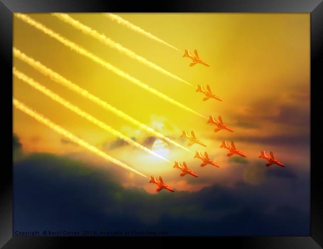 Majestic Red Arrows at Sunset Framed Print by Beryl Curran