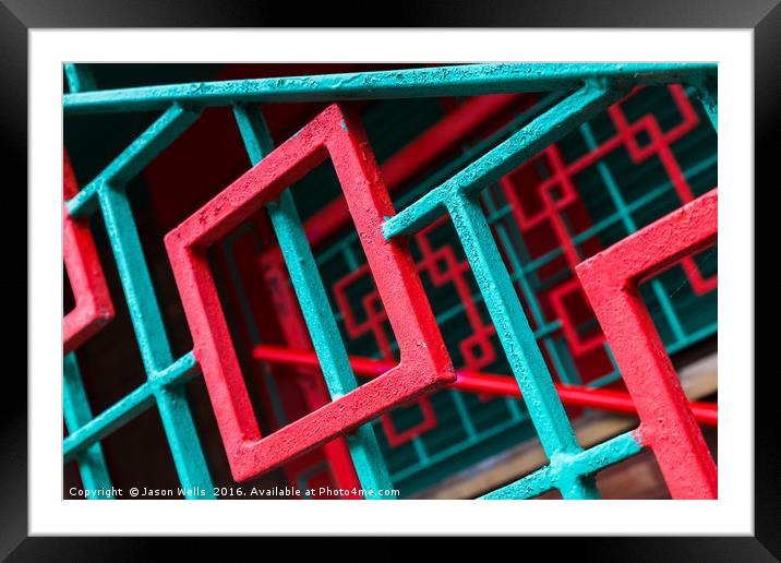 Abstract railings in Chinatown Framed Mounted Print by Jason Wells