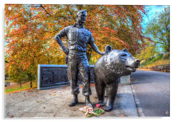 Wojtek The Soldier Bear Memorial Edinburgh Acrylic by David Pyatt