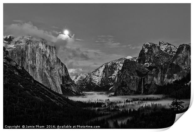 Dramatic moonrise over Yosemite National Park. Print by Jamie Pham