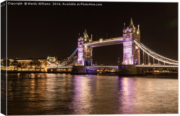 Tower Bridge by Night Canvas Print by Wendy Williams CPAGB