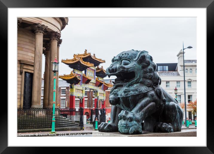 Lion Statue in Liverpool's Chinatown Framed Mounted Print by Jason Wells