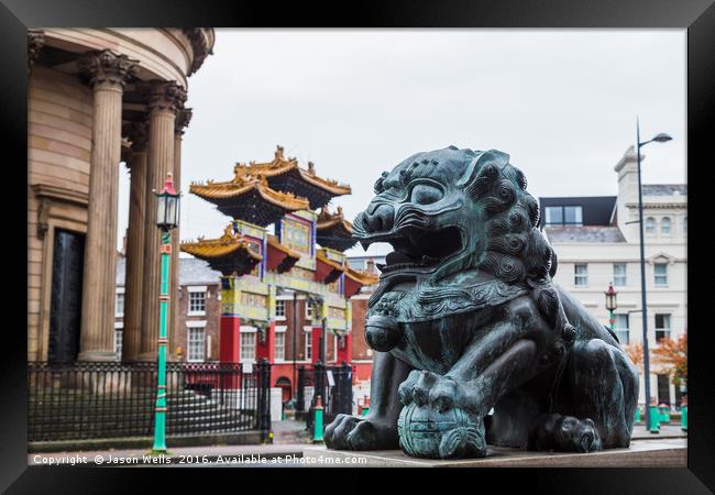 Lion Statue in Liverpool's Chinatown Framed Print by Jason Wells