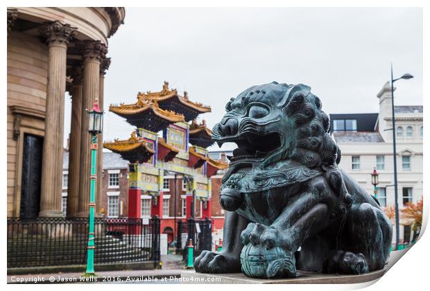 Lion Statue in Liverpool's Chinatown Print by Jason Wells
