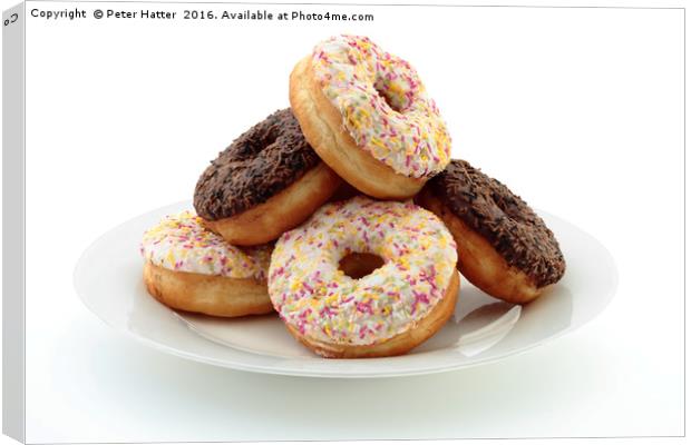 Doughnuts on a Plate. Canvas Print by Peter Hatter