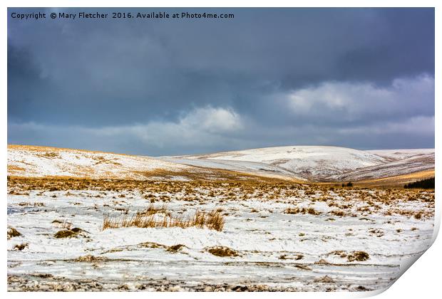 Snow over Dartmoor Print by Mary Fletcher