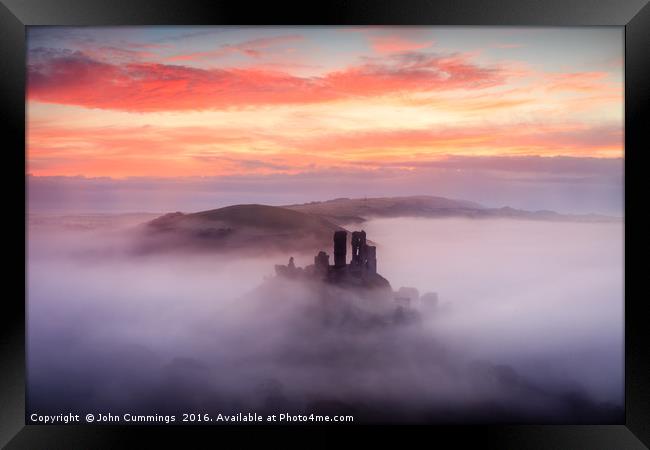 Corfe Castle Sunrise Framed Print by John Cummings
