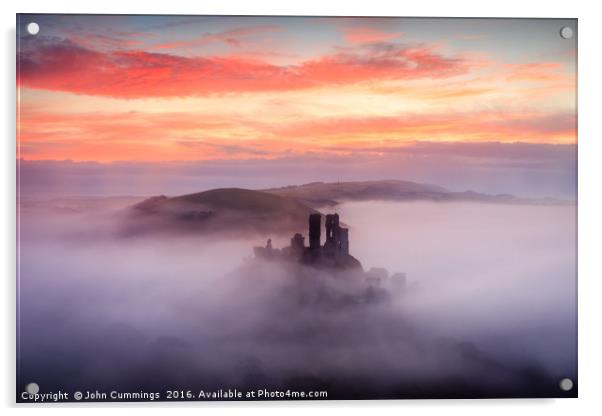 Corfe Castle Sunrise Acrylic by John Cummings