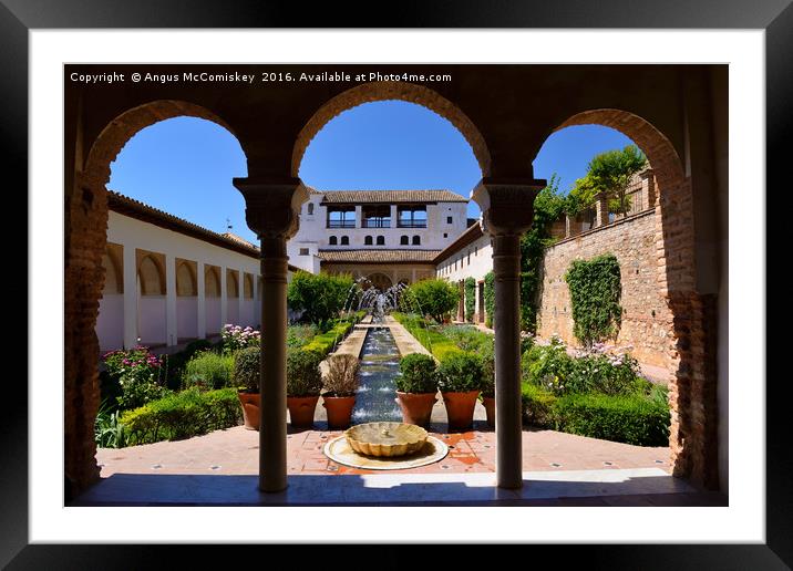 Fountain and water channel in Generalife Palace Framed Mounted Print by Angus McComiskey
