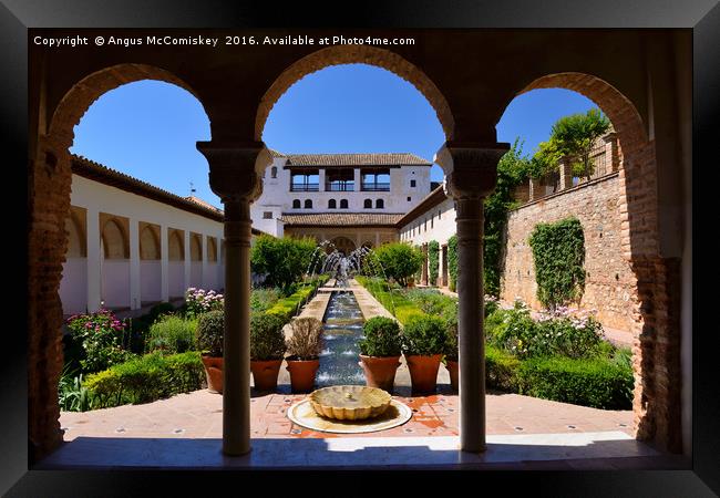 Fountain and water channel in Generalife Palace Framed Print by Angus McComiskey
