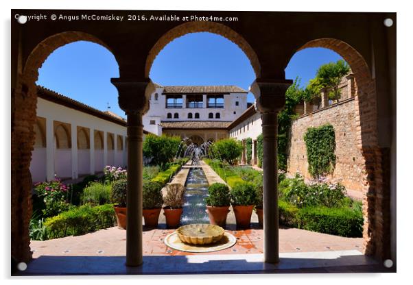 Fountain and water channel in Generalife Palace Acrylic by Angus McComiskey