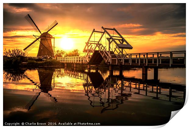 Sunrise on the Kinderdijk windmill Print by Ankor Light