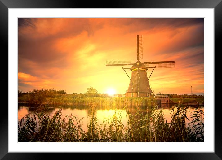 Sunrise on the Kinderdijk windmill, the UNESCO wor Framed Mounted Print by Ankor Light