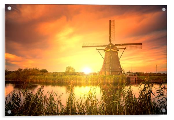 Sunrise on the Kinderdijk windmill, the UNESCO wor Acrylic by Ankor Light
