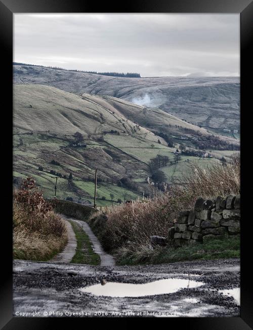 winter shades  and  glacial scars road down Framed Print by Philip Openshaw