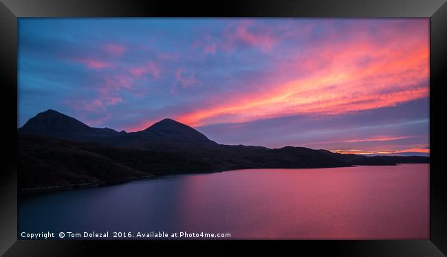 Fiery Quinag sunset Framed Print by Tom Dolezal