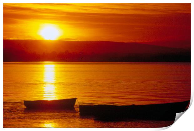 boats at sunset Print by Fiona McLellan