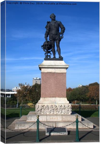 Sir Francis Drake statue on Plymouth Hoe Canvas Print by Chris Day