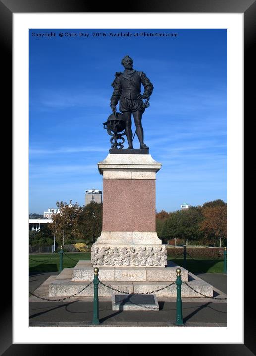 Sir Francis Drake statue on Plymouth Hoe Framed Mounted Print by Chris Day
