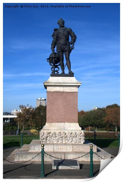 Sir Francis Drake statue on Plymouth Hoe Print by Chris Day