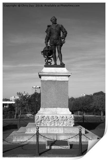Sir Francis Drake statue on Plymouth Hoe Print by Chris Day
