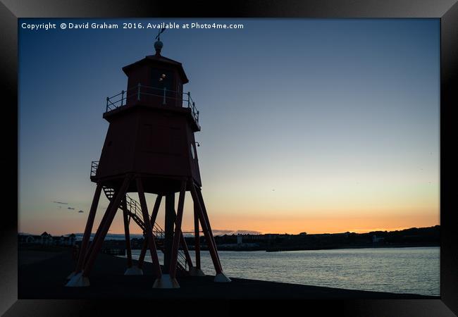 Herd Groyne Lighthouse - South Shields, sunset Framed Print by David Graham