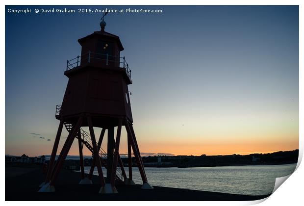 Herd Groyne Lighthouse - South Shields, sunset Print by David Graham