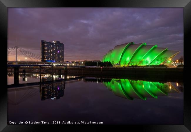 Glasgow Riverside at night Framed Print by Stephen Taylor
