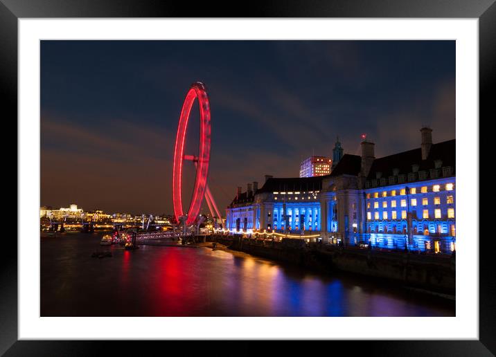 County Hall and The London Eye Framed Mounted Print by Leighton Collins