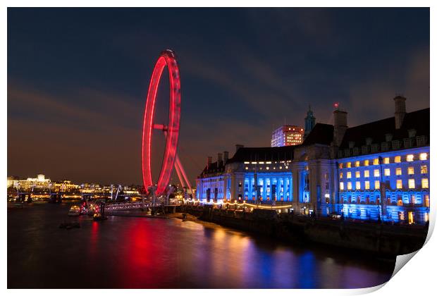 County Hall and The London Eye Print by Leighton Collins