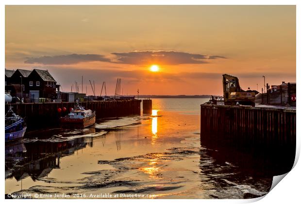 Whitstable harbour view at sunset Print by Ernie Jordan