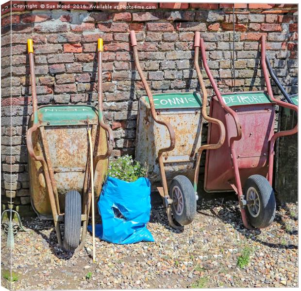 WHEELBARROWS WITH NAMES Canvas Print by Sue Wood