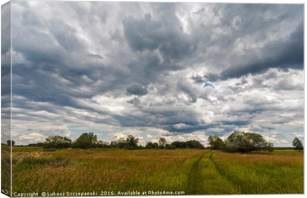 Stormy clouds over meadow Canvas Print by Łukasz Szczepański