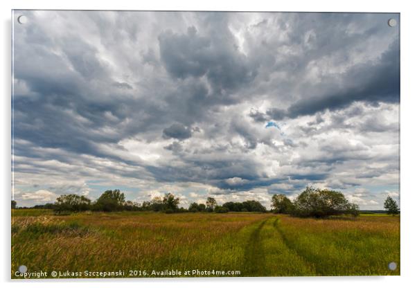 Stormy clouds over meadow Acrylic by Łukasz Szczepański