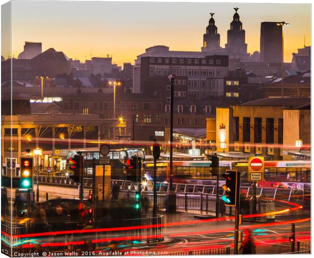 Traffic trails in Liverpool Canvas Print by Jason Wells