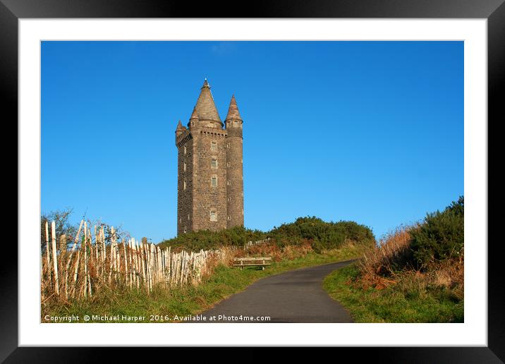 Scrabo Tower dominates the skyline at Newtownards  Framed Mounted Print by Michael Harper