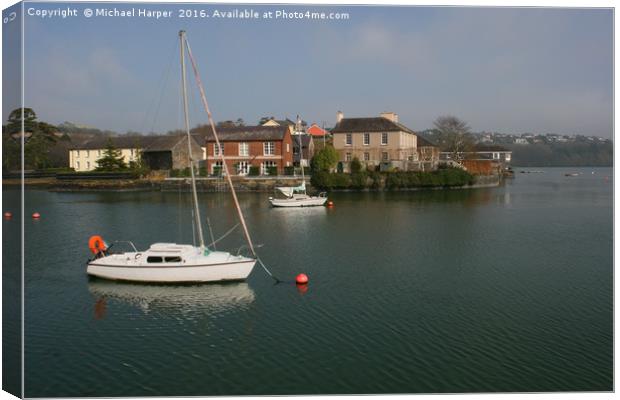 Kinsale Harbor and Marina early  on a sharp and cr Canvas Print by Michael Harper