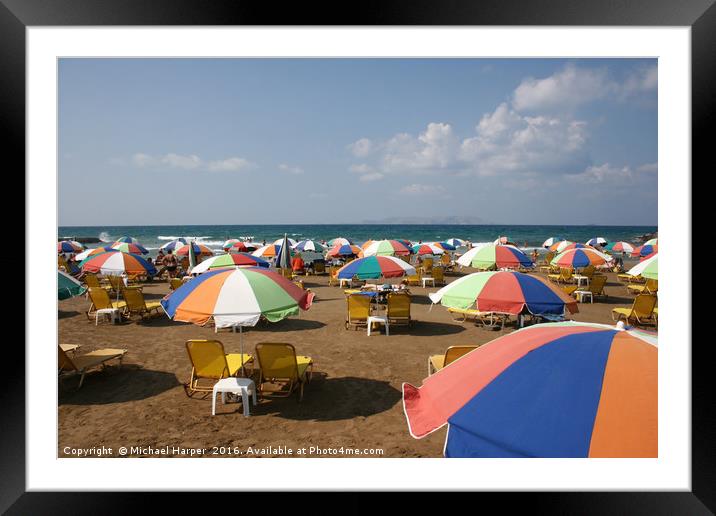 Colourful Parasols on a Cretian Beach Framed Mounted Print by Michael Harper