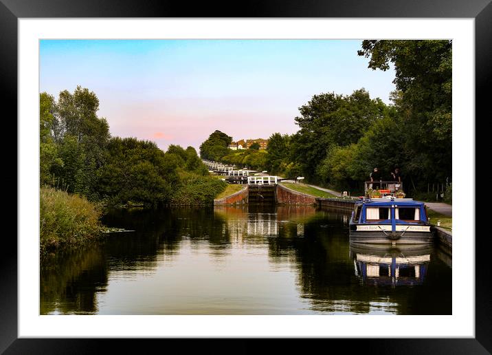 Moored at Caen Hill Locks Framed Mounted Print by Oxon Images