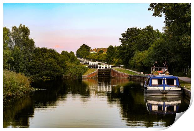 Moored at Caen Hill Locks Print by Oxon Images