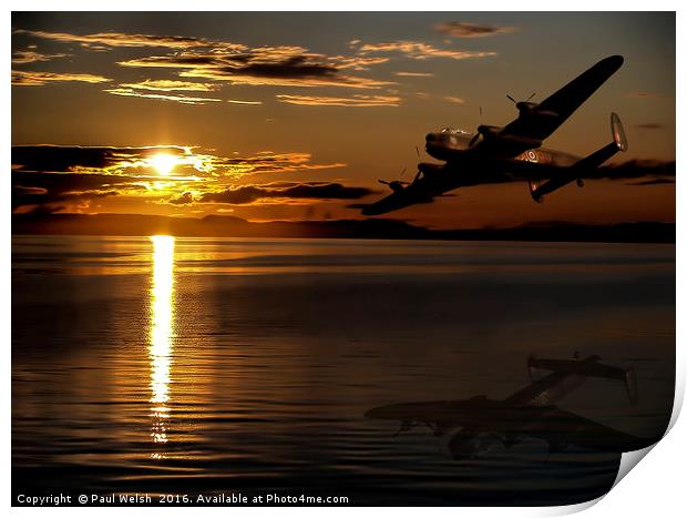 Lancaster Bomber Flying Into The Sunset Print by Paul Welsh