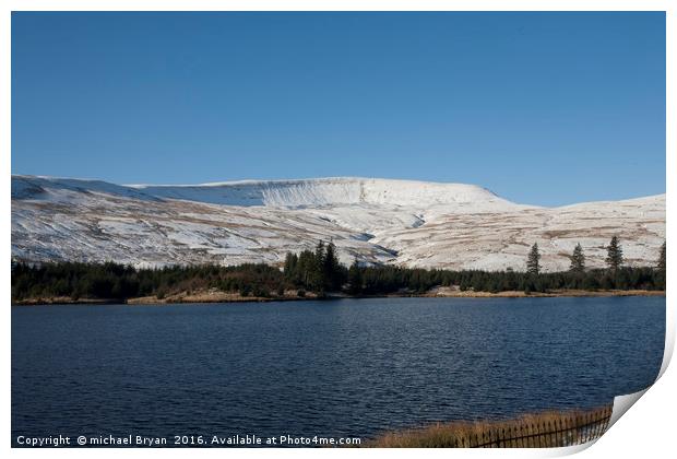 Snow covered mountains In Brecon, Wales Print by michael Bryan