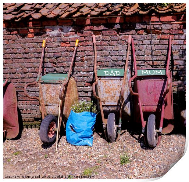 Wheelbarrow for DAD and MUM Print by Sue Wood