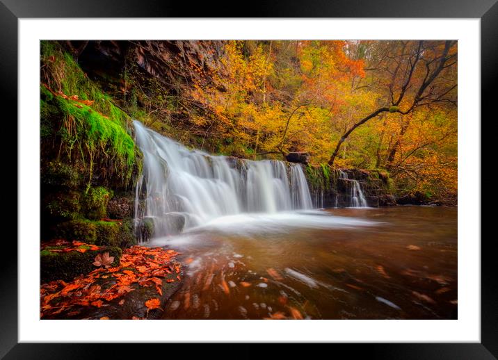 Autumn Waterfall, Brecon Beacons, Wales Framed Mounted Print by Jonathan Smith