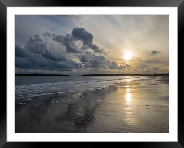 Sunset on the South Beach, Tenby. Framed Mounted Print by Colin Allen